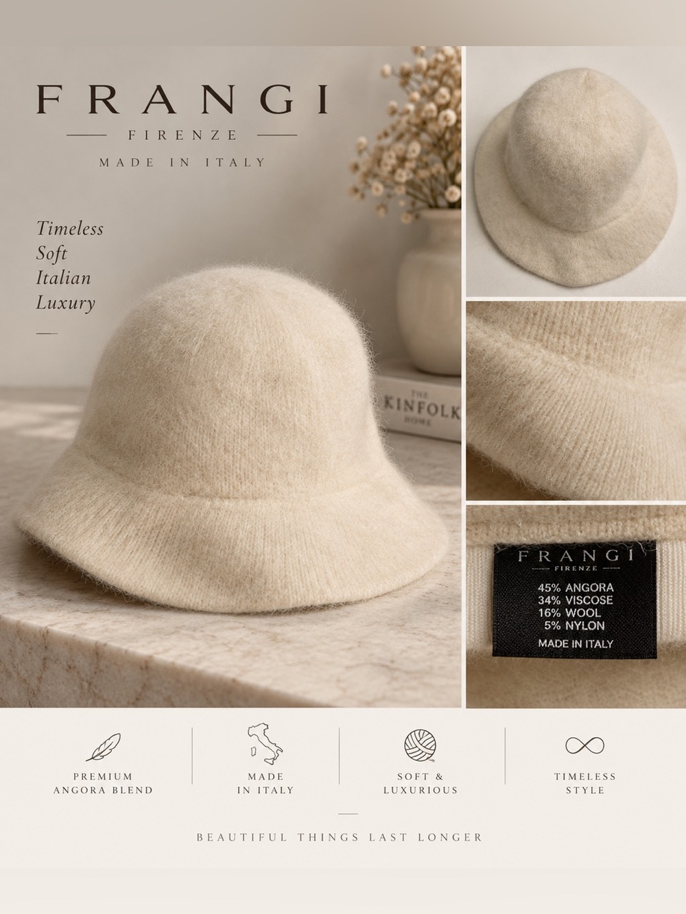 Women's Cream Angora-Blend Bucket Hat